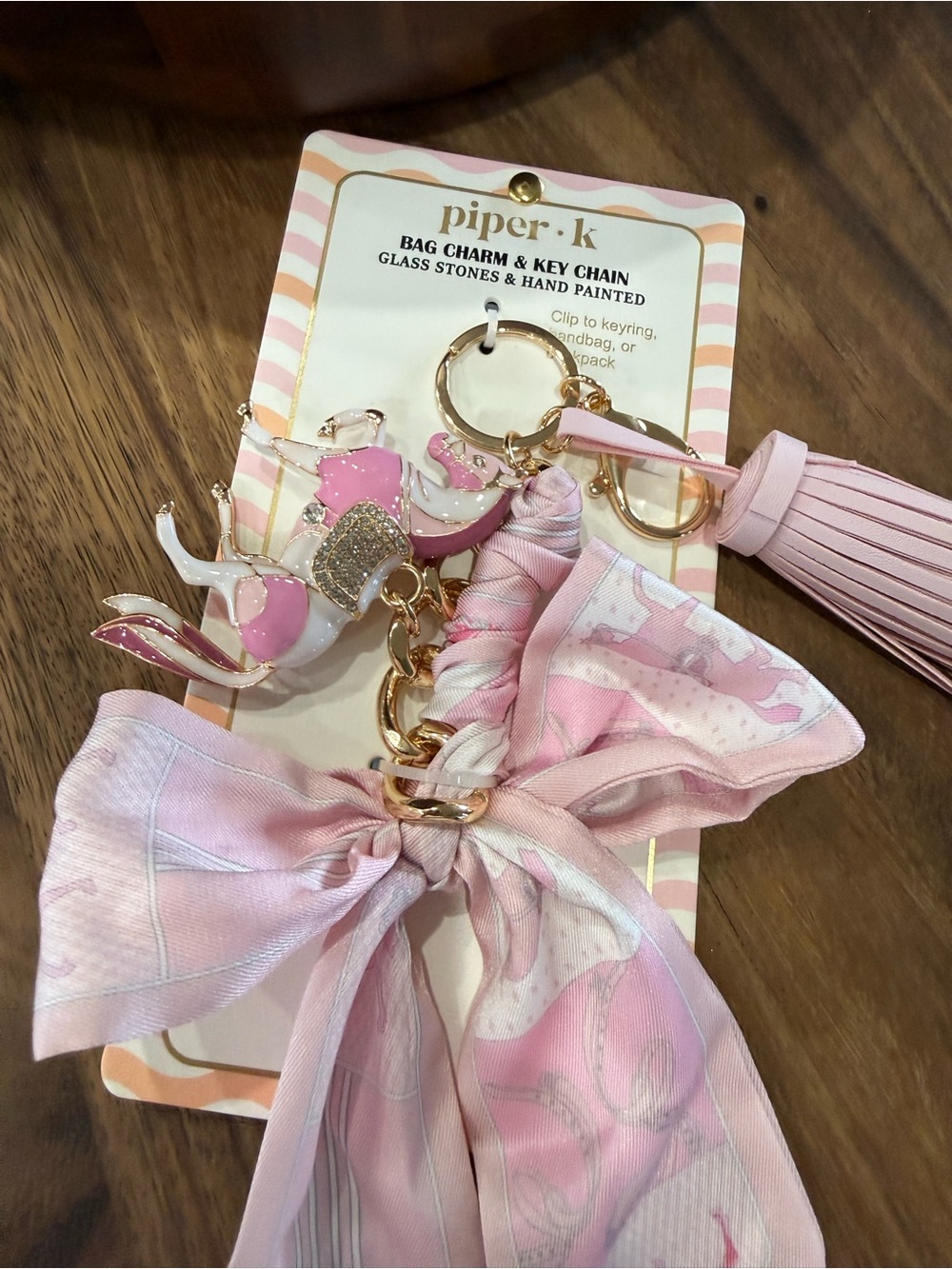 Piper K Pink Elephant Tassel Scarf Keychain - Picture 5 of 5